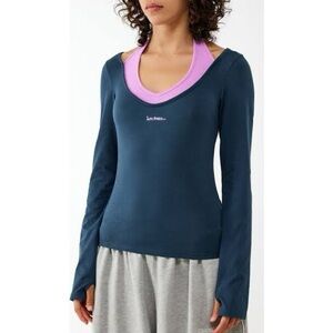 Iets Frans Gigi Layered Stretch Cotton T Shirt Navy Pink Size Small